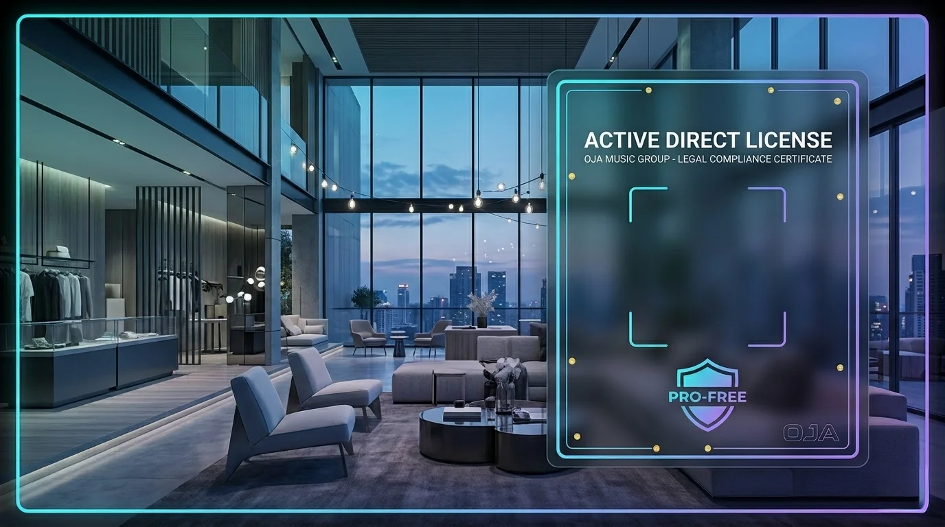 Premium commercial interior with active direct music license