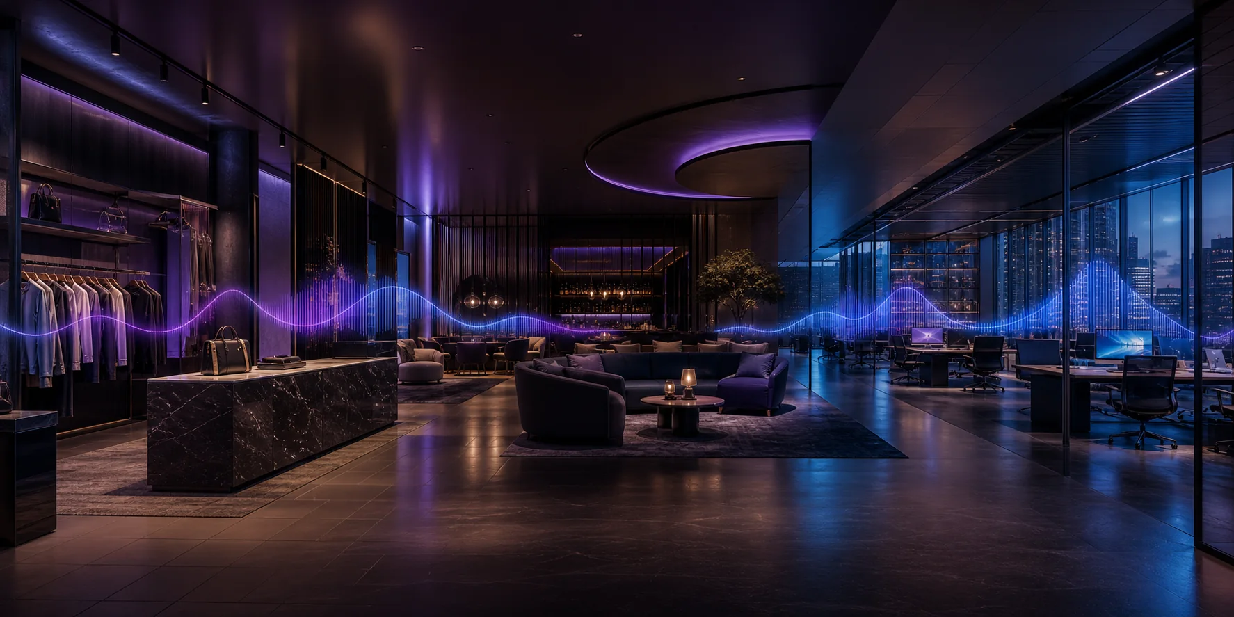 Retail, hospitality, and corporate spaces connected by an OJA audio soundscape